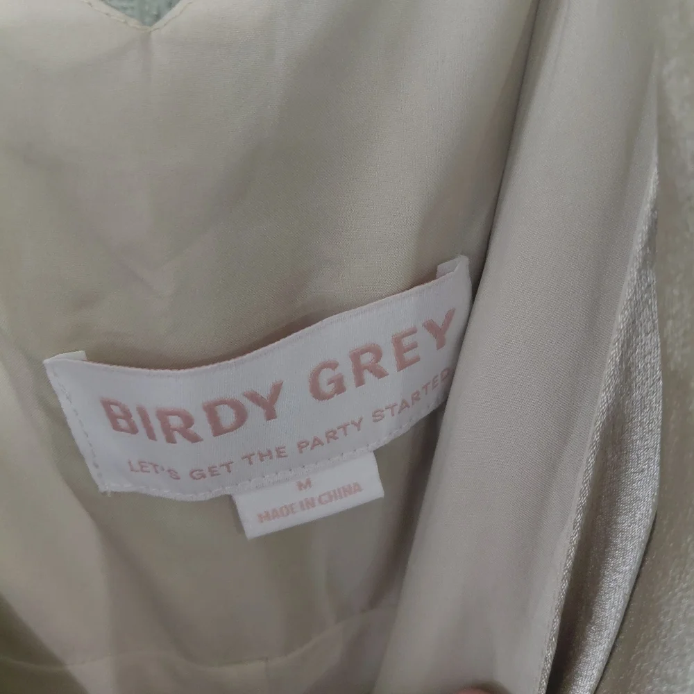 Nwt! BIRDY GREY Cindy Neutral Champagne Brides Maid Wrap Dress Satin Medium - Picture 8 of 8